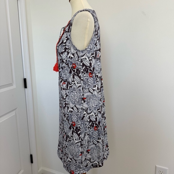 Boden Womens Lana Shift Dress White Black Floral Tassels Tie Front Sleeveless 6R - Picture 3 of 10